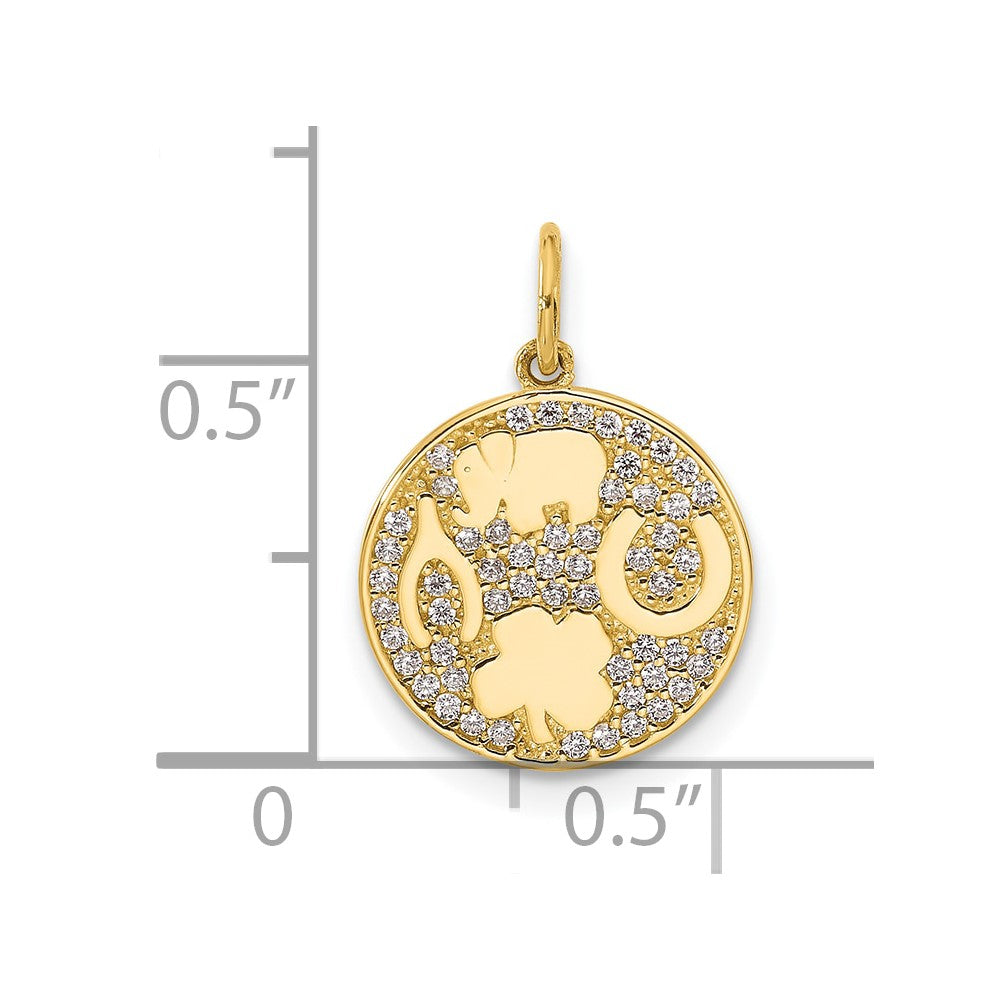 10K Polished CZ Good Luck Medallion Charm