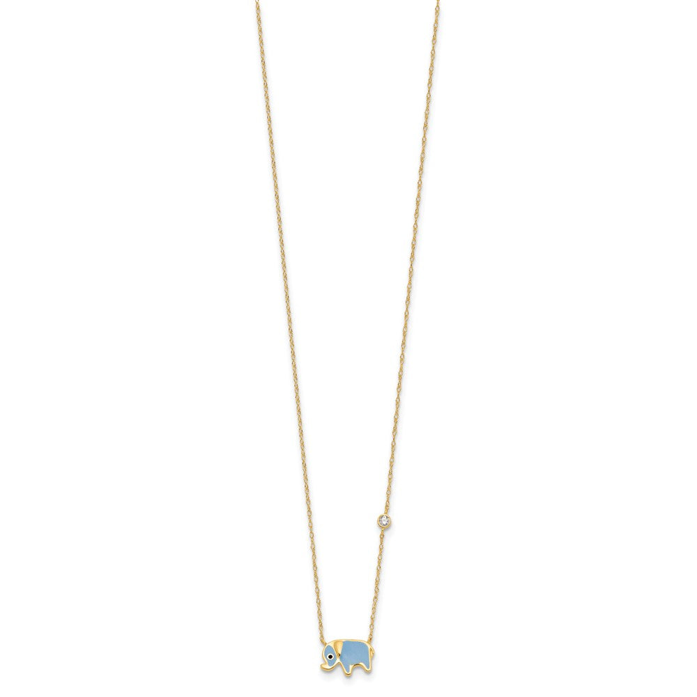 10K Polished CZ Enameled Elephant Necklace