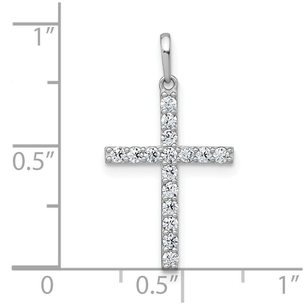 10k White Gold Polished CZ Cross Pendant