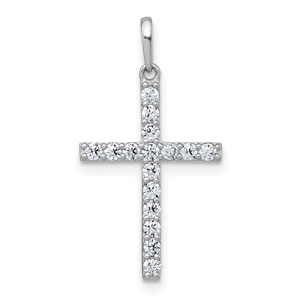 10k White Gold Polished CZ Cross Pendant