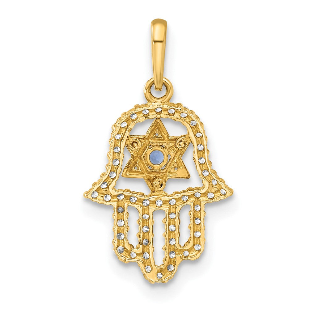 10K Polished CZ Star of David Hamsa Charm