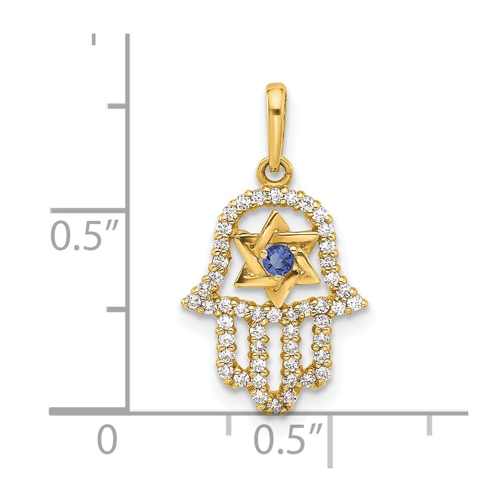 10K Polished CZ Star of David Hamsa Charm