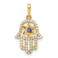 10K Polished CZ Star of David Hamsa Charm