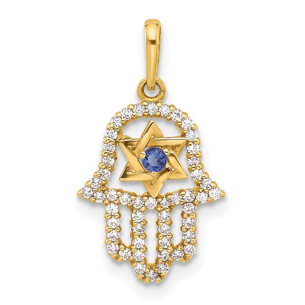 10K Polished CZ Star of David Hamsa Charm