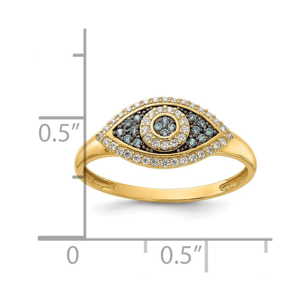 10K Polished Blue and White CZ Evil Eye Ring