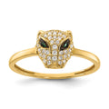 10K Polished Clear and Green CZ Lioness Head Ring
