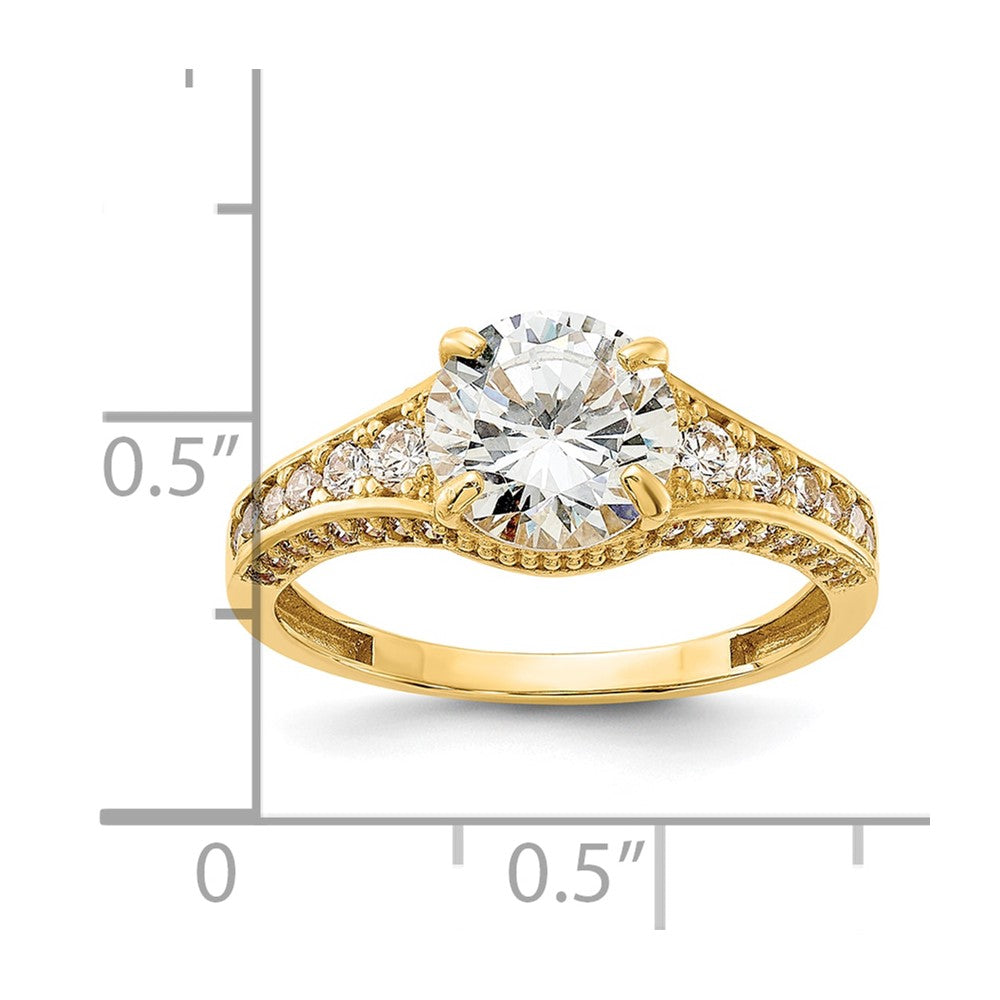 10K Polished CZ Center and Side Stones Ring