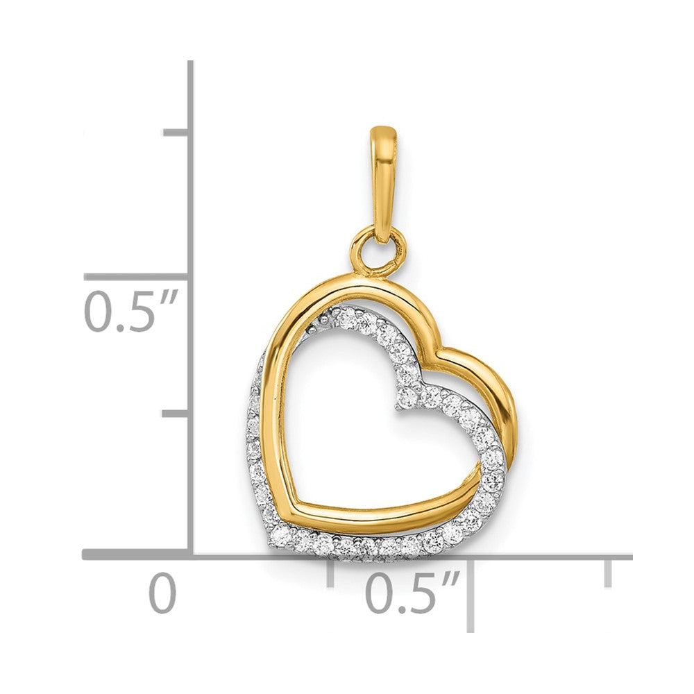 10K Two-tone Polished CZ Hearts Charm