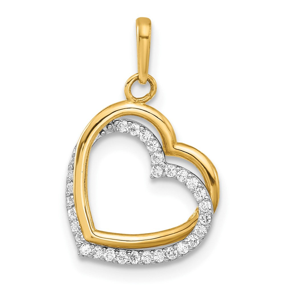 10K Two-tone Polished CZ Hearts Charm