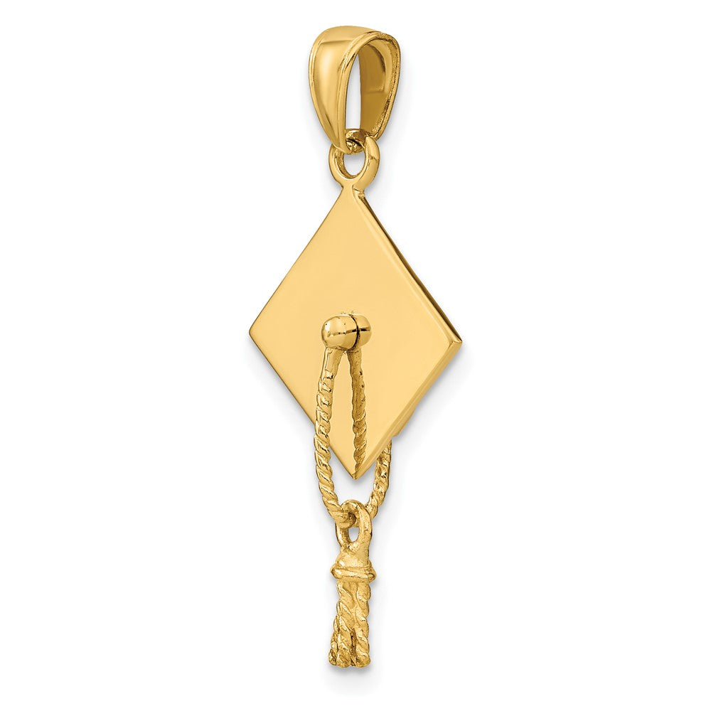 10k Solid Polished 3-D Graduation Cap Pendant