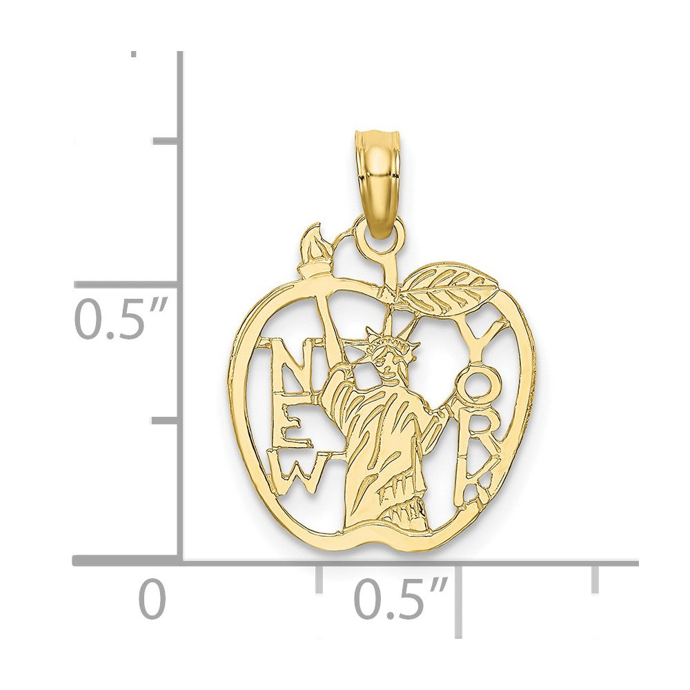 10k Cut-out NEW YORK w/Statue of Liberty in Apple Charm