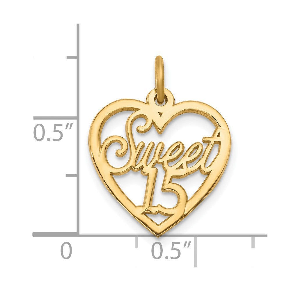 10K SWEET 15 In Heart Charm