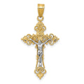 10K Two-tone Medium Lacey-edged INRI Crucifix Pendant