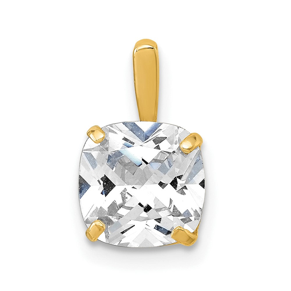 10k Polished Cushion 8mm CZ Solitaire Pendant