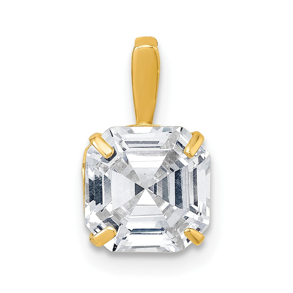 10k Polished 8mm CZ Modified Square Cut Pendant