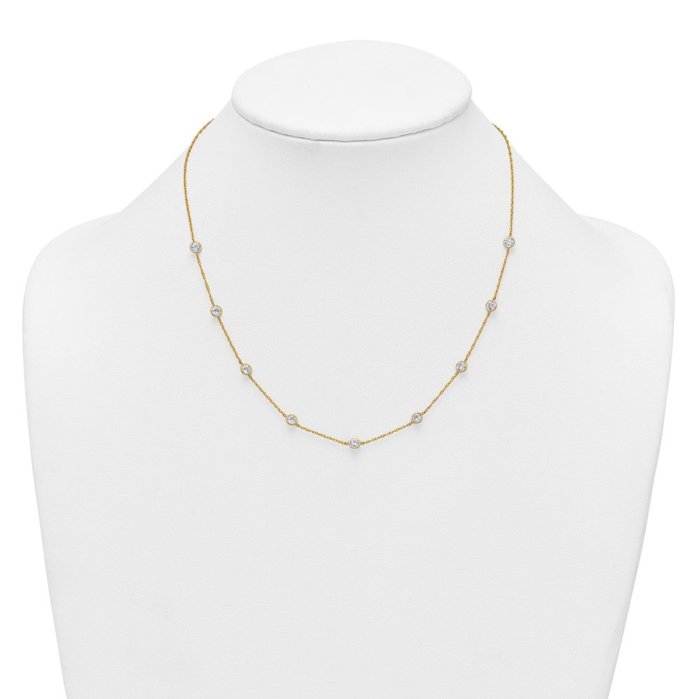 10k Polished Bezel CZ 9 Station Necklace