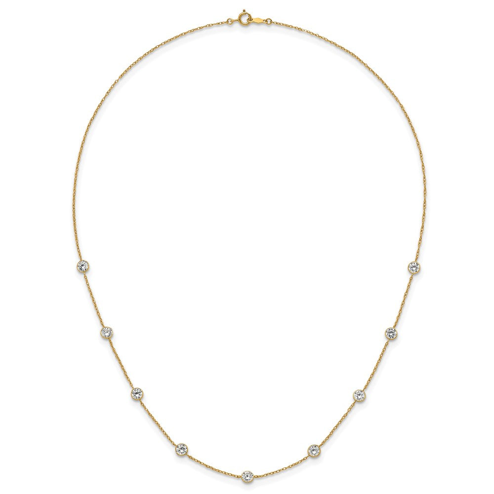 10k Polished Bezel CZ 9 Station Necklace