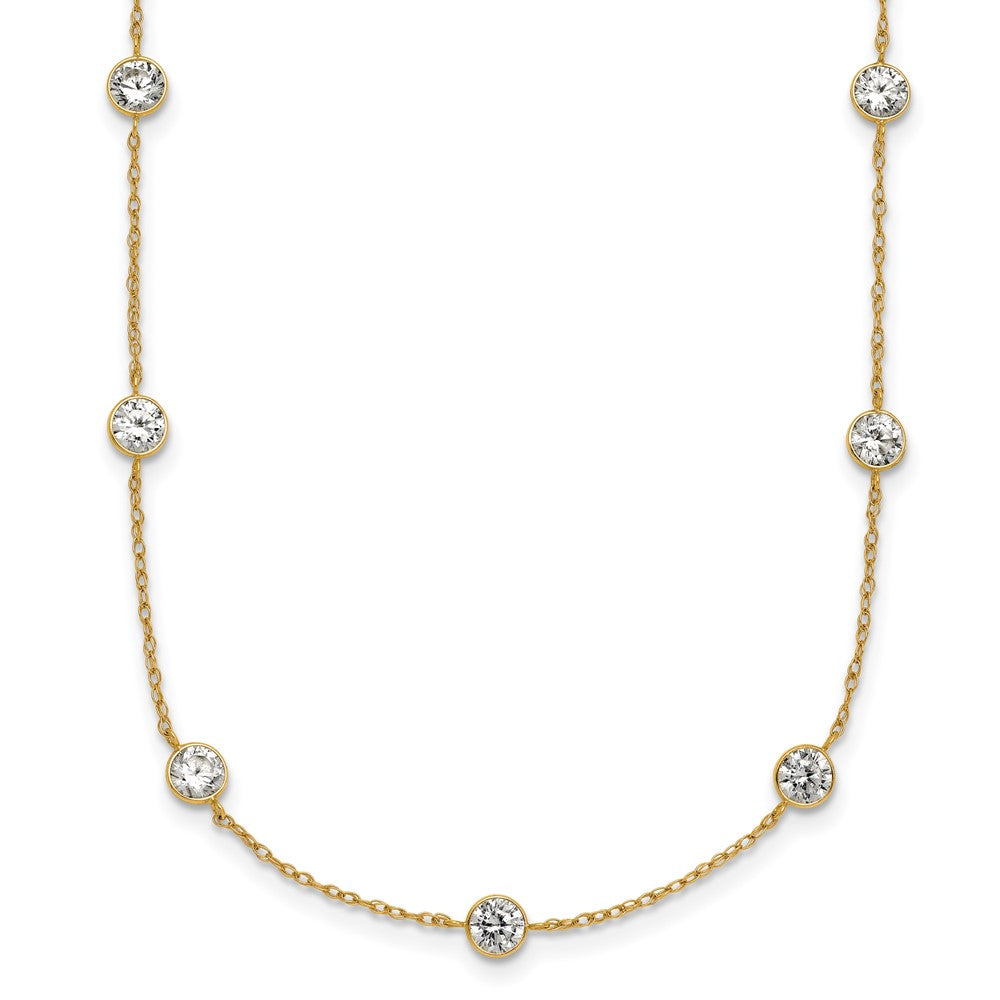 10k Polished Bezel CZ 9 Station Necklace