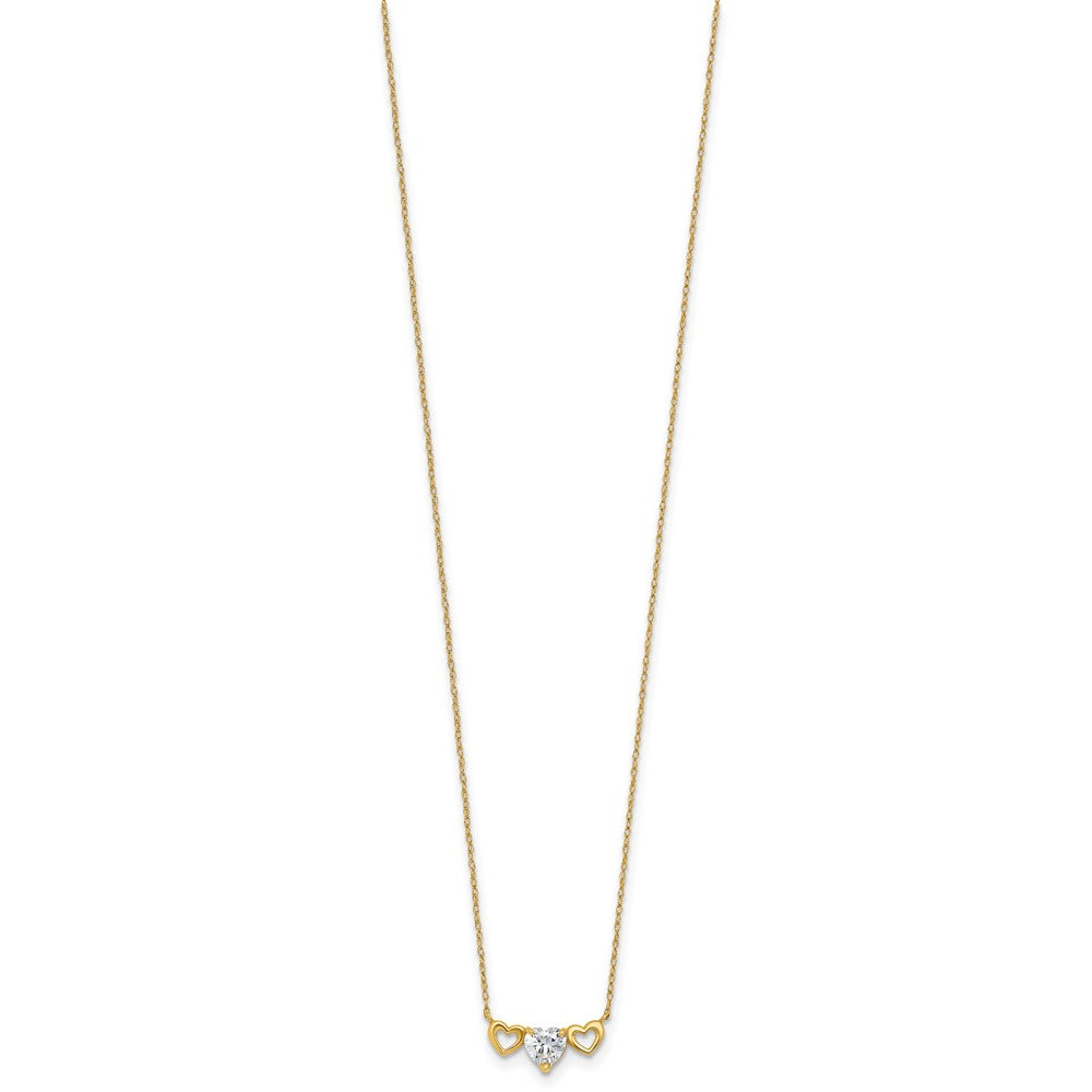 10k Polished CZ Triple Heart Necklace
