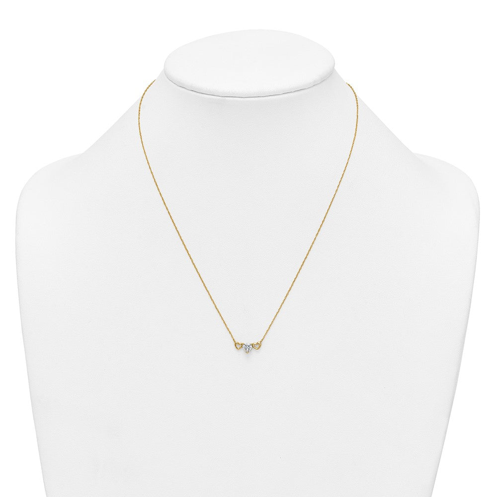 10k Polished CZ Triple Heart Necklace