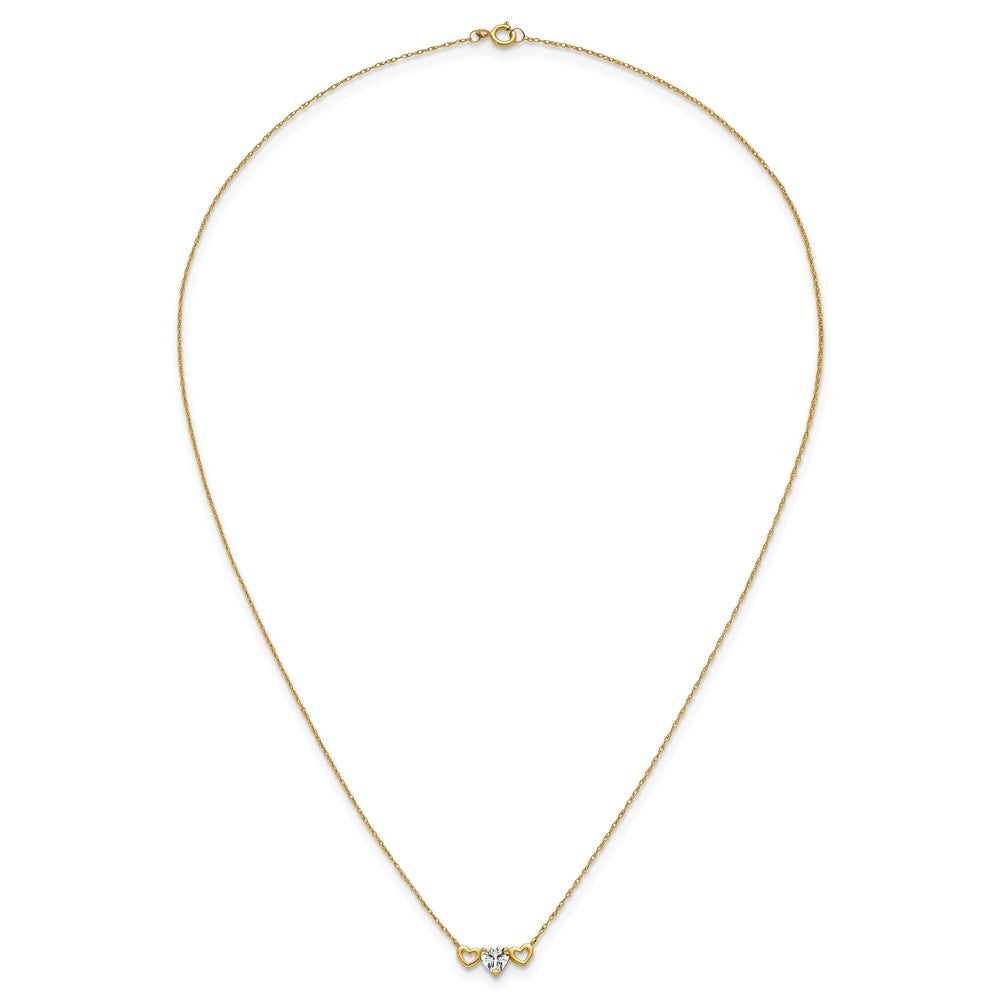 10k Polished CZ Triple Heart Necklace