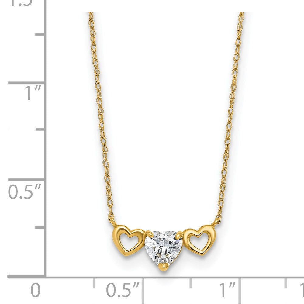 10k Polished CZ Triple Heart Necklace