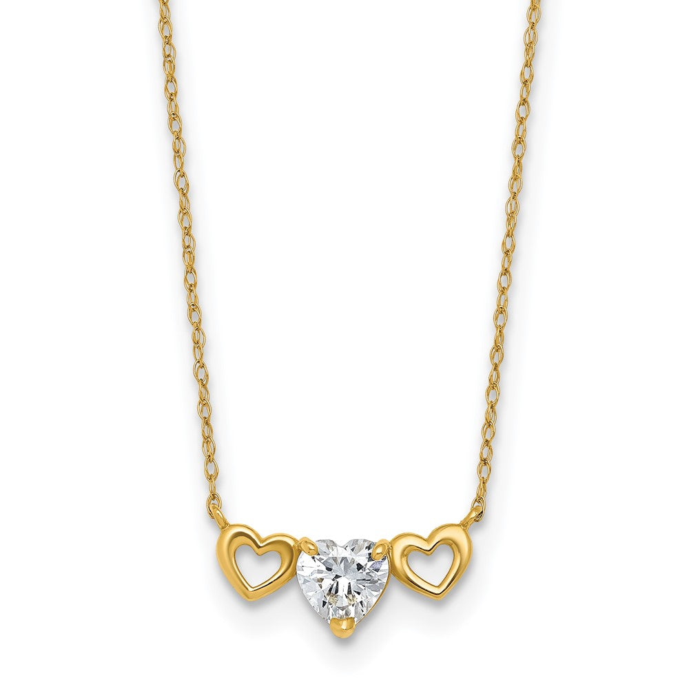 10k Polished CZ Triple Heart Necklace