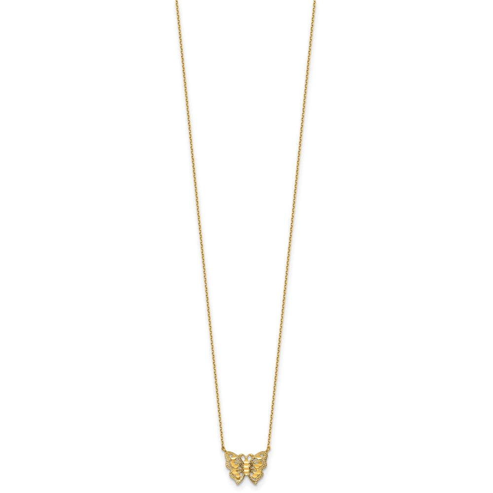 10k Polished and Diamond-cut Butterfly w/2in ext. Necklace