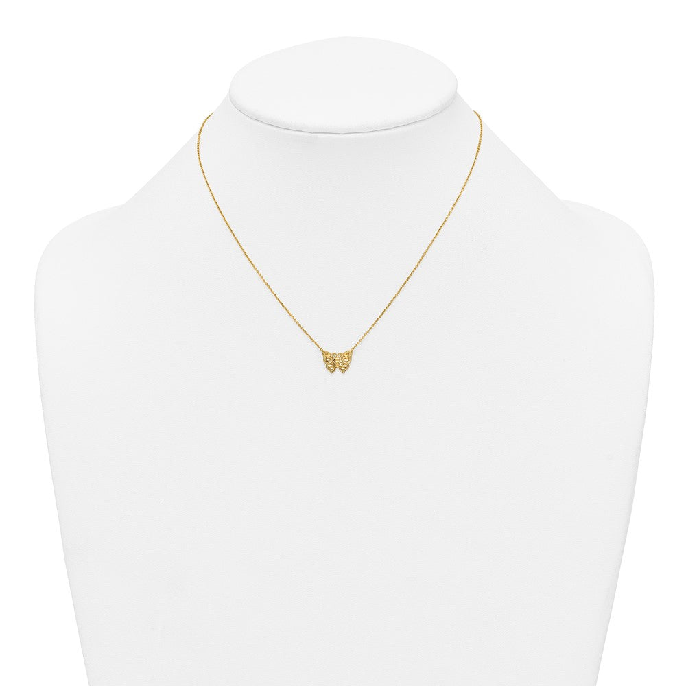 10k Polished and Diamond-cut Butterfly w/2in ext. Necklace