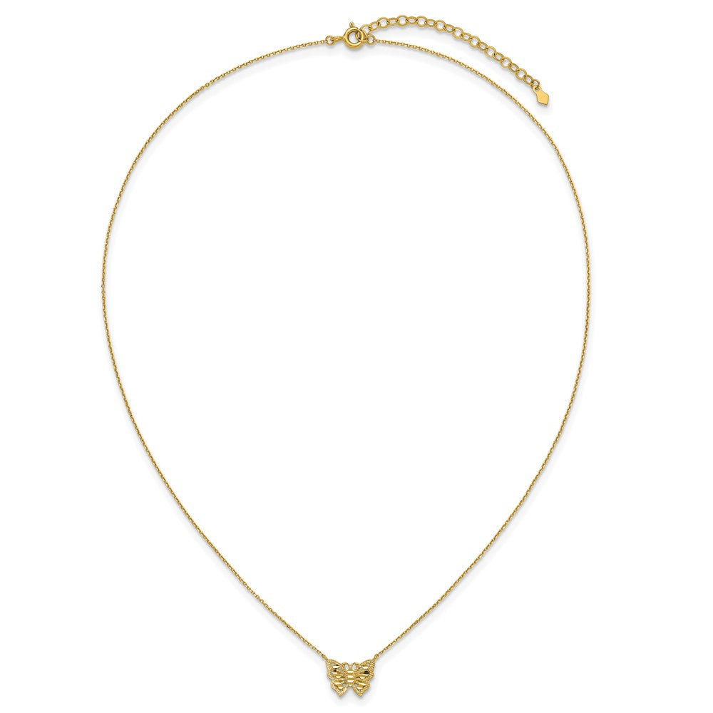 10k Polished and Diamond-cut Butterfly w/2in ext. Necklace