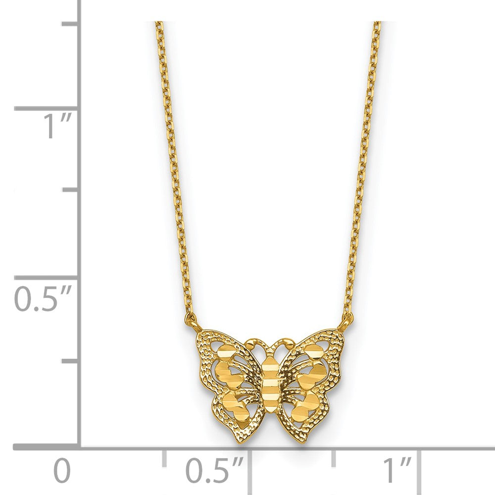 10k Polished and Diamond-cut Butterfly w/2in ext. Necklace