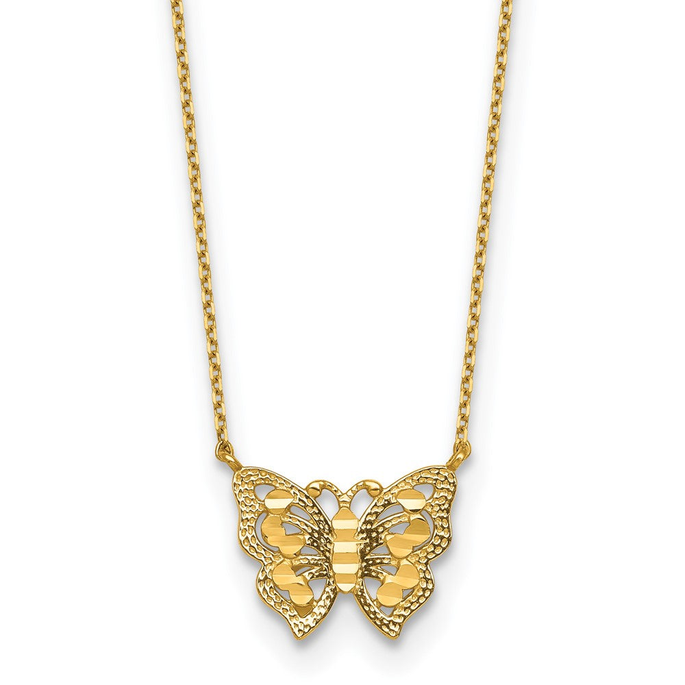 10k Polished and Diamond-cut Butterfly w/2in ext. Necklace