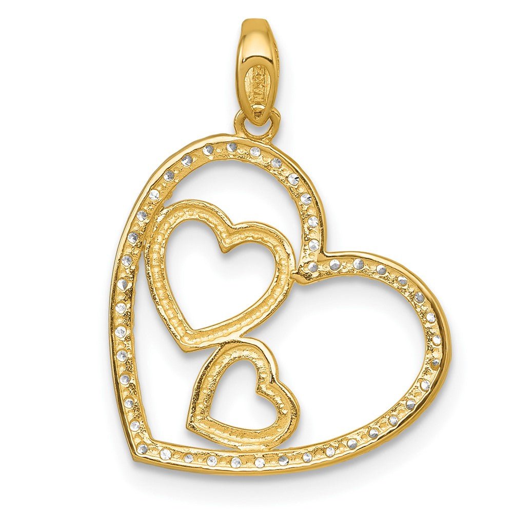 10k Polished CZ Triple Heart Pendant