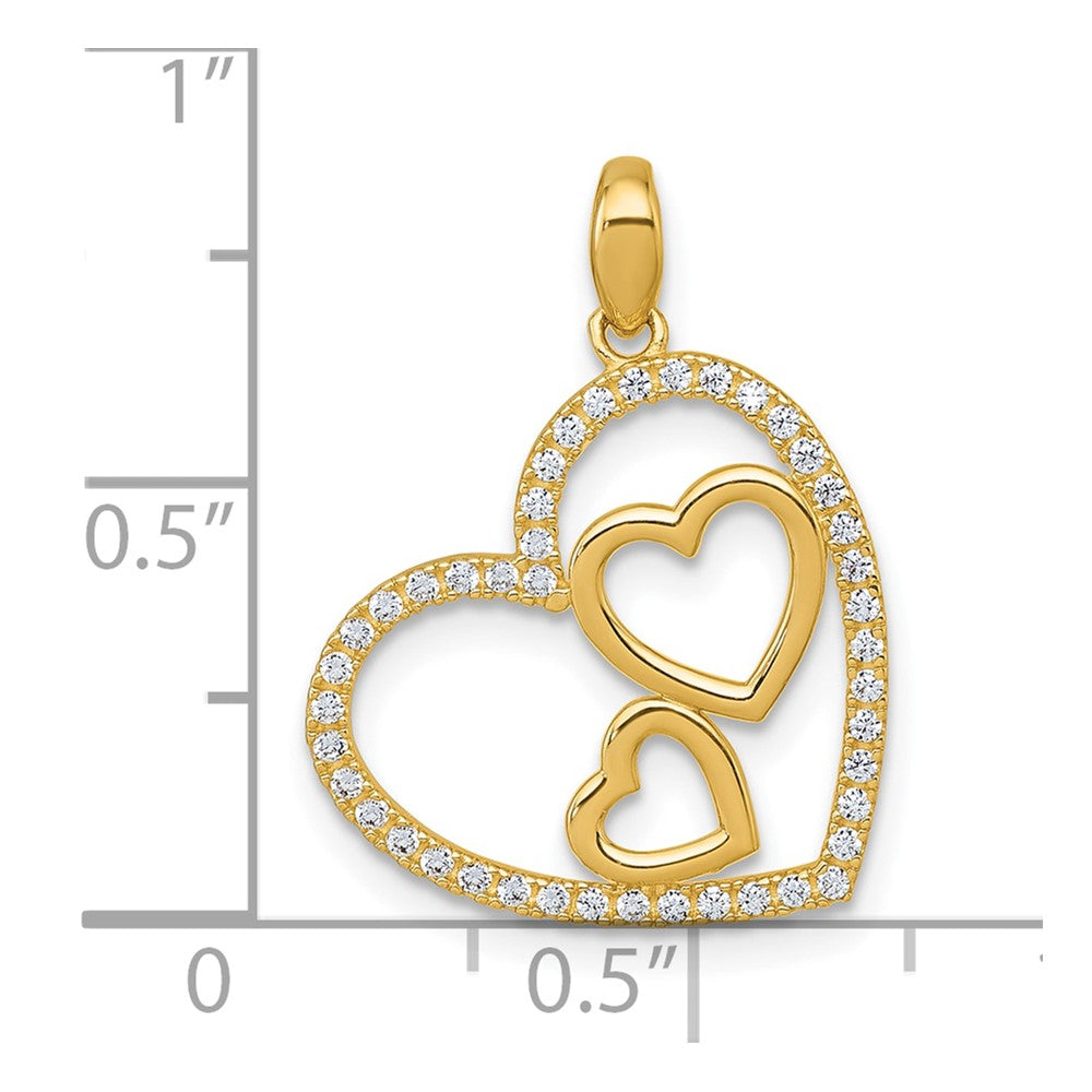 10k Polished CZ Triple Heart Pendant