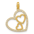 10k Polished CZ Triple Heart Pendant