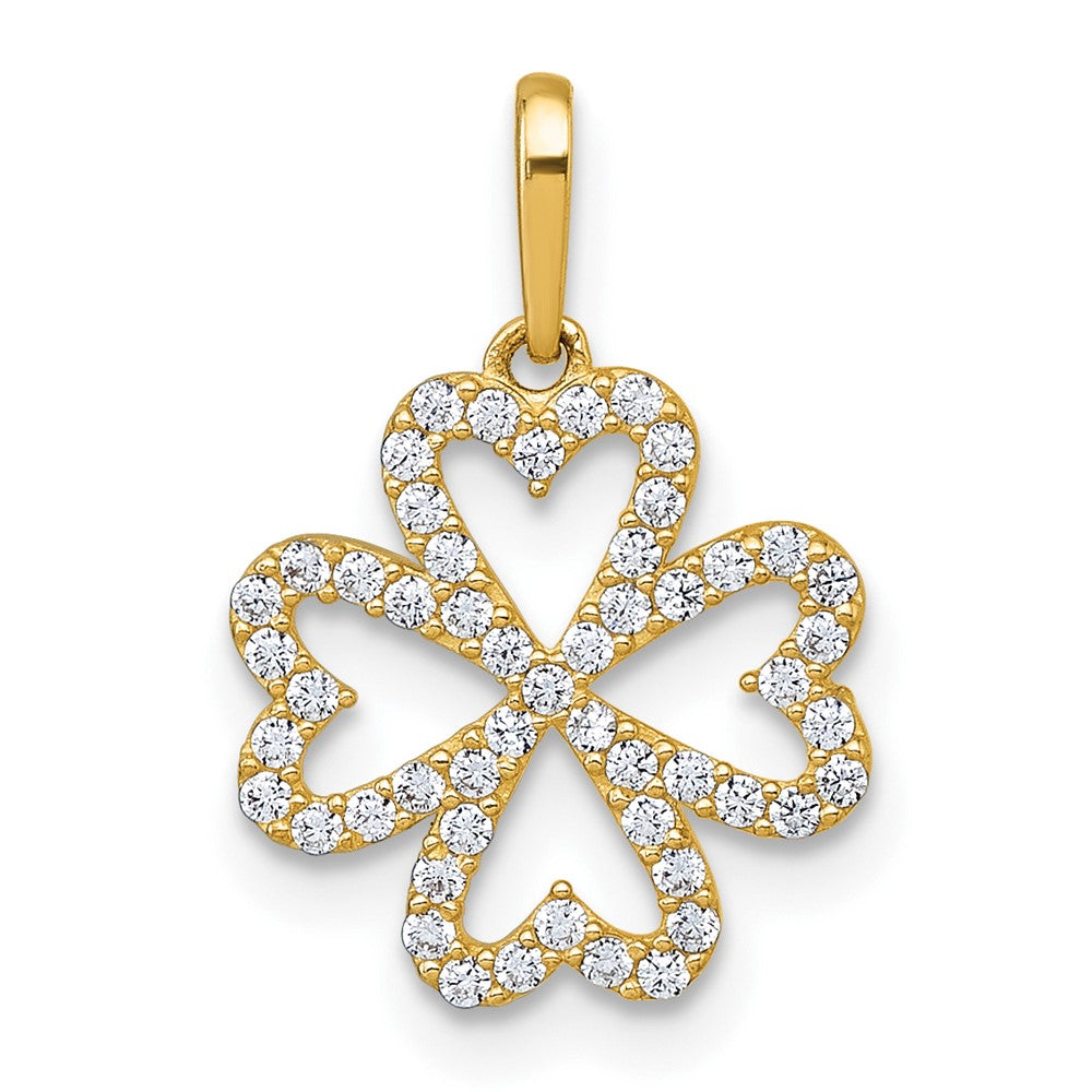 10k Polished CZ 4 Leaf Clover Pendant