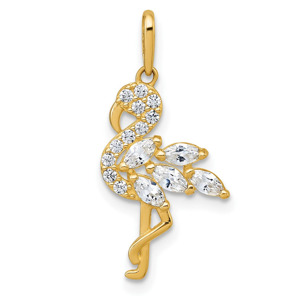 10k Polished CZ Flamingo Pendant