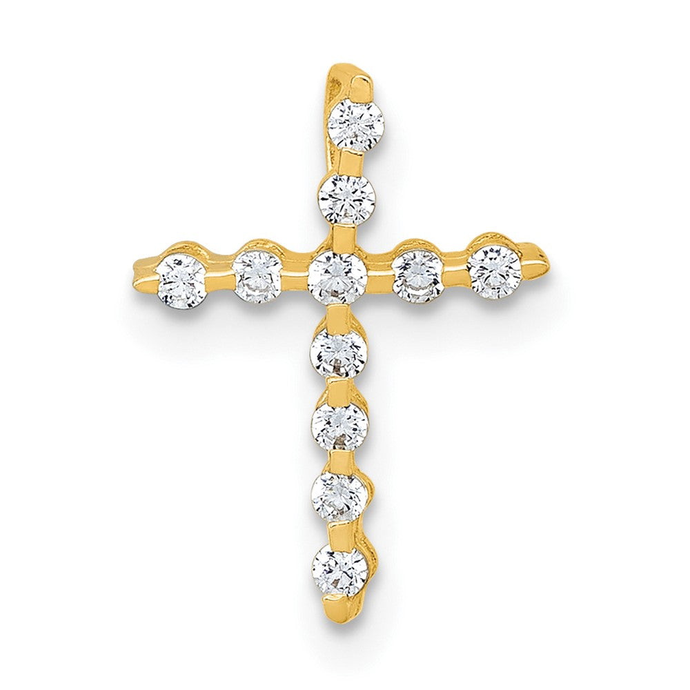 10k Polished CZ Cross Chain Slide Pendant