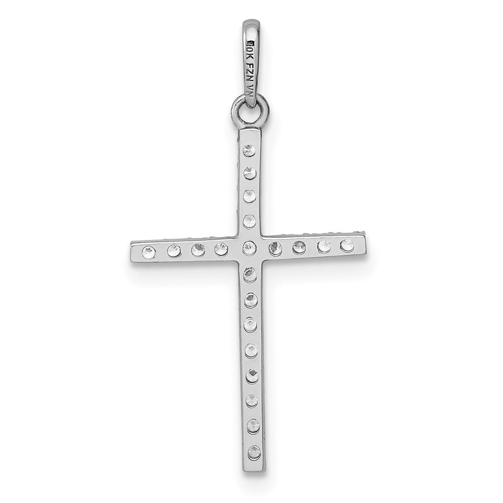 10k White Gold Polished CZ Cross Pendant