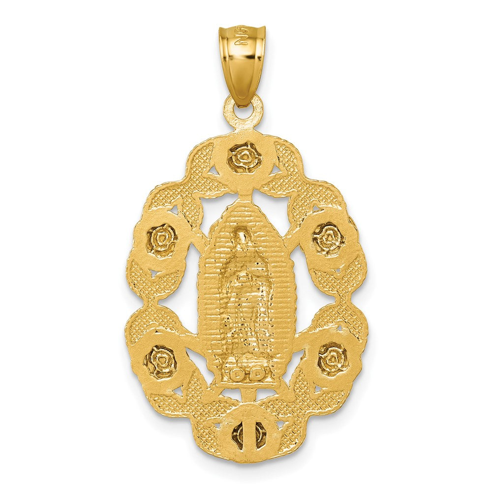 10k Polished Diamond-cut Our Lady of Guadalupe w/Flowers Pendant