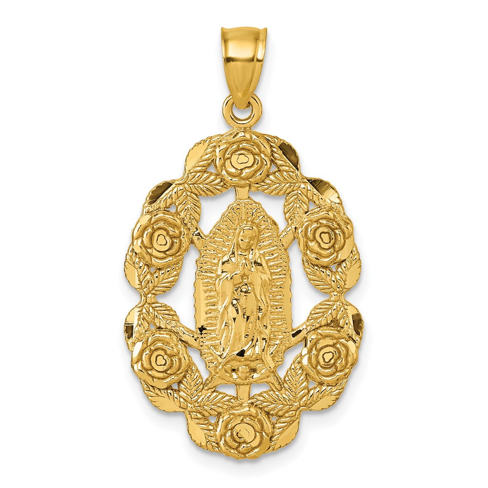 10k Polished Diamond-cut Our Lady of Guadalupe w/Flowers Pendant