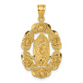 10k Polished Diamond-cut Our Lady of Guadalupe w/Flowers Pendant