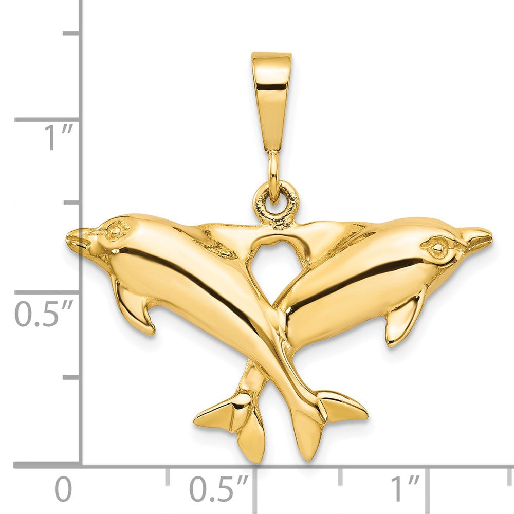 10k Solid Polished Twin Dolphins Charm