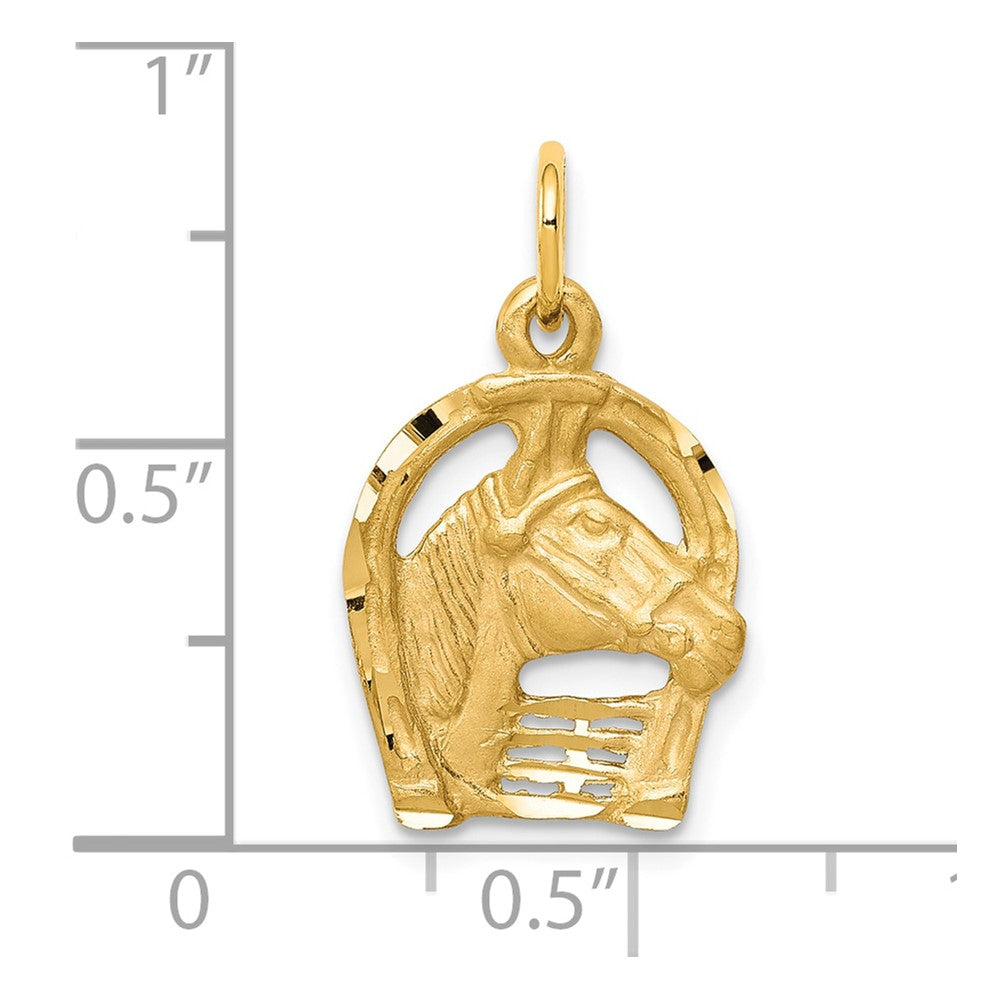 10k Solid Diamond-cut Horsehead in Horseshoe Charm