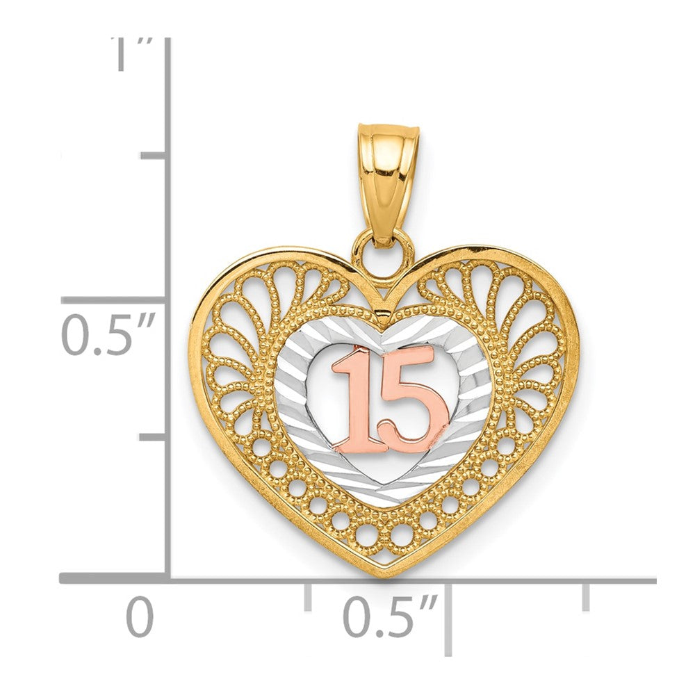 10K Two-tone w/White Rhodium 15 Heart Pendant