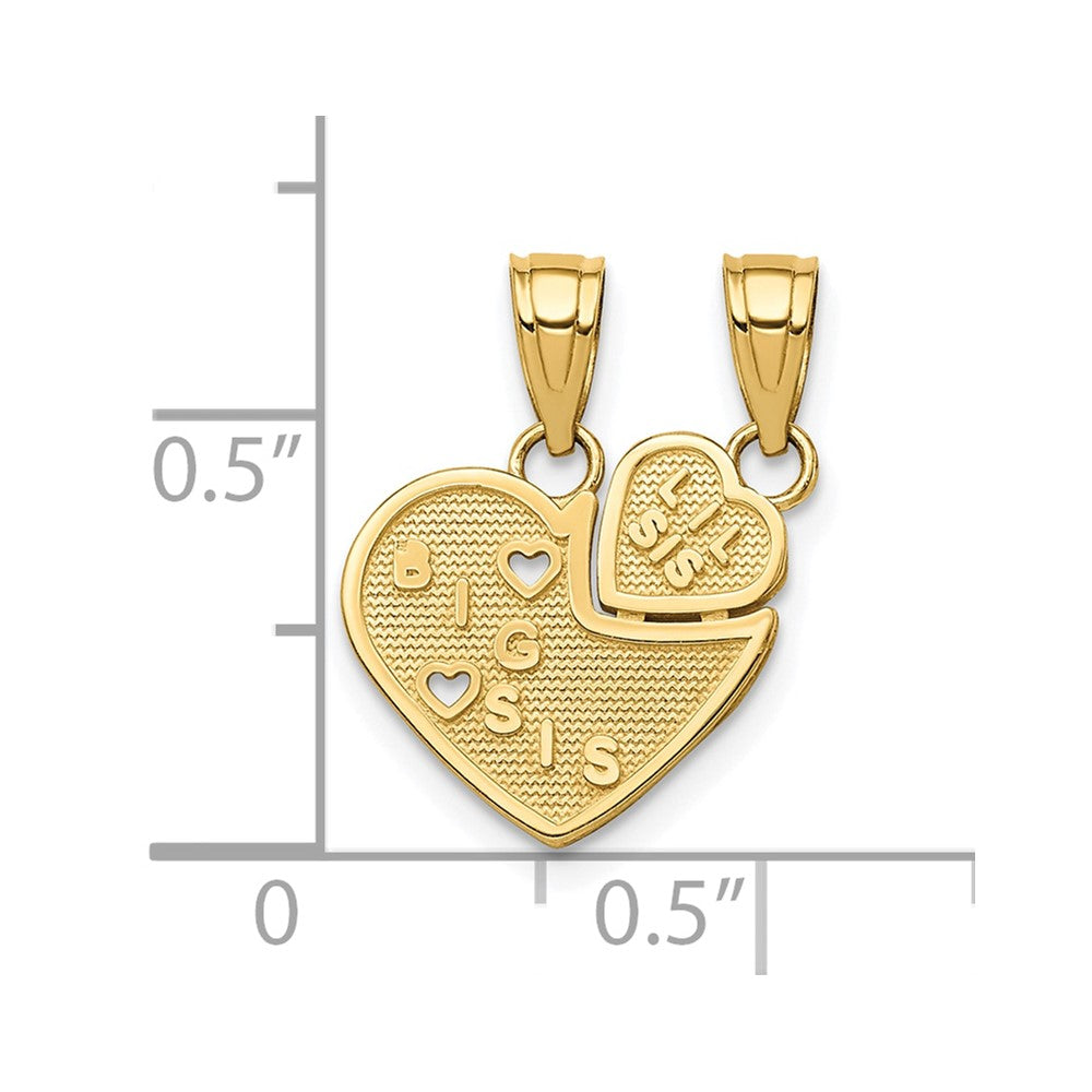 10K BIG SIS, Lil SIS Break-Apart Heart Charm