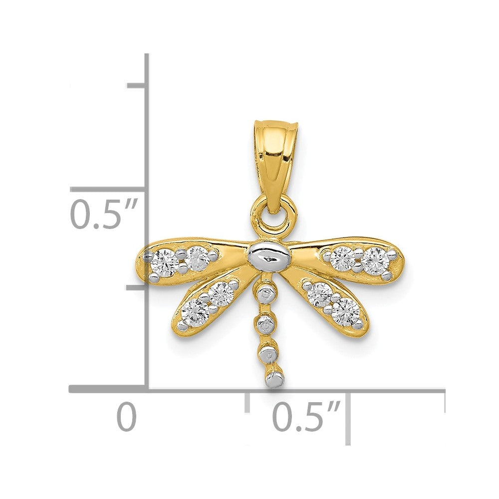 10K w/ Rhodium CZ Dragonfly Charm