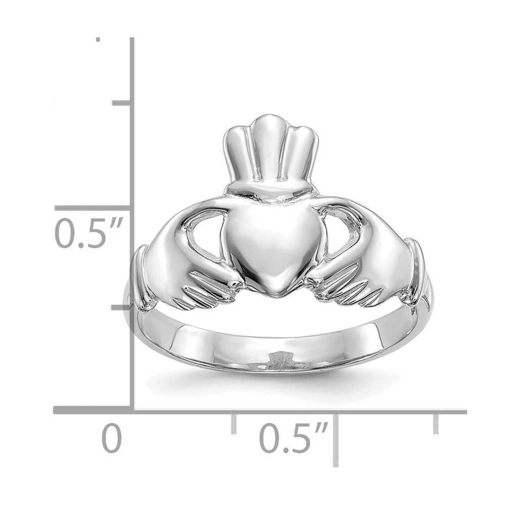 10k White Gold Polished Claddagh Ring