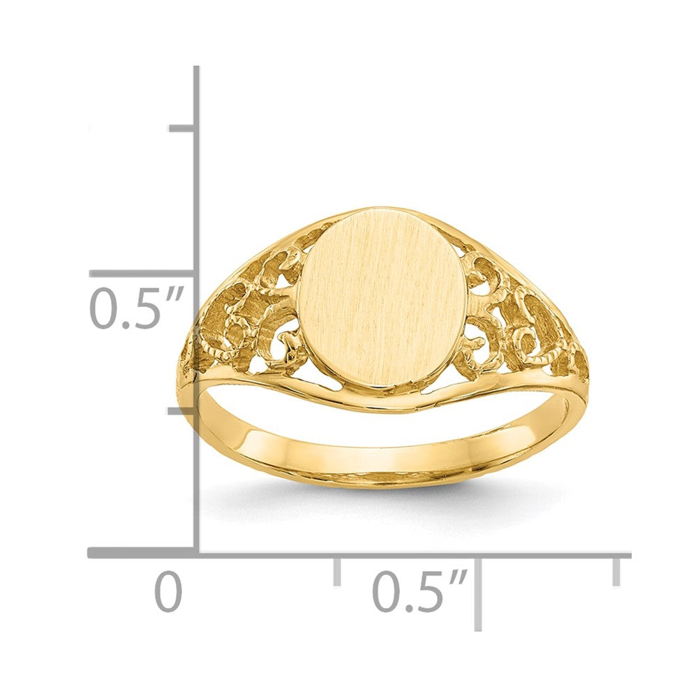 10k 8.5x7.5mm Satin Open Back Filigree Signet Ring
