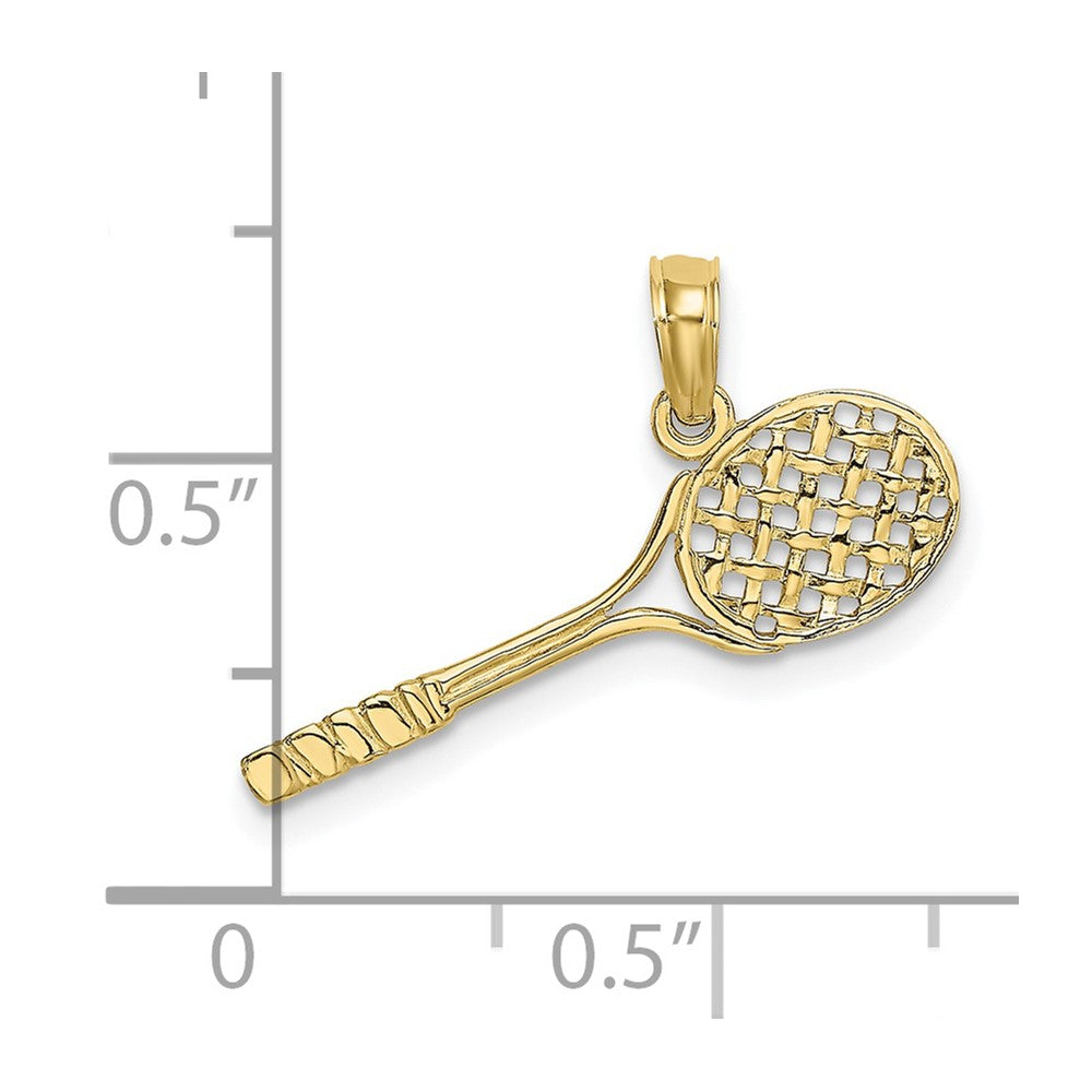 10K Solid Polished 3-D Tennis Racquet Charm